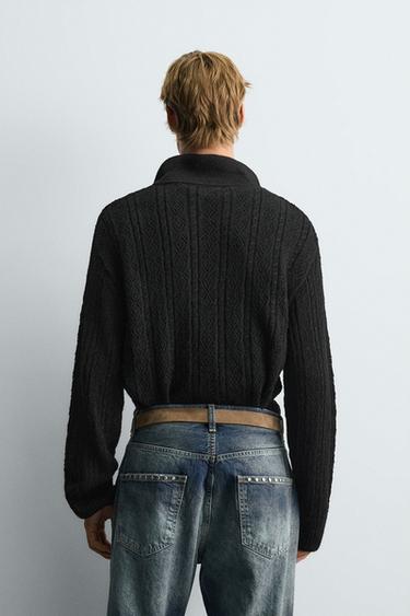 TEXTURED KNIT CORD POLO SHIRT - Black by Zara - Image 2