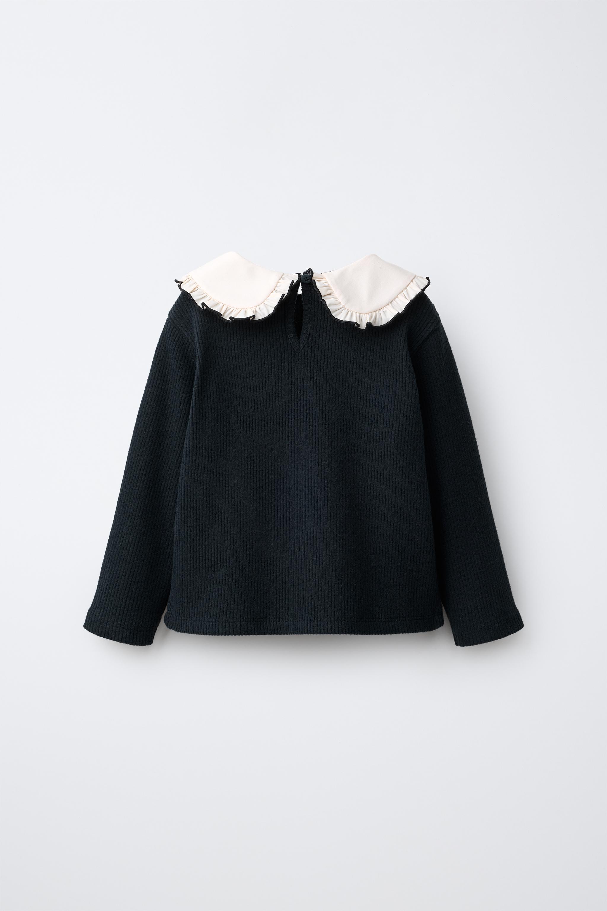 SOFT-TOUCH EMBROIDERED PETER PAN COLLAR SWEATSHIRT