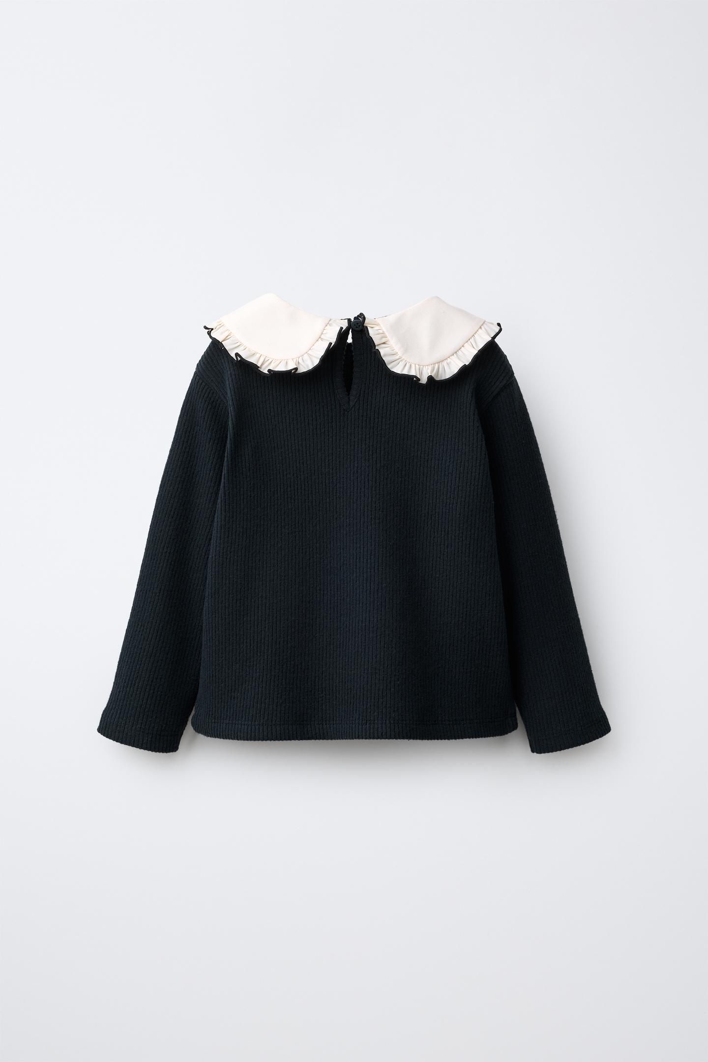 Детская футболка Zara Soft-Touch Embroidered Peter Pan Collar, цвет: Антрацитовый серый — фото 2