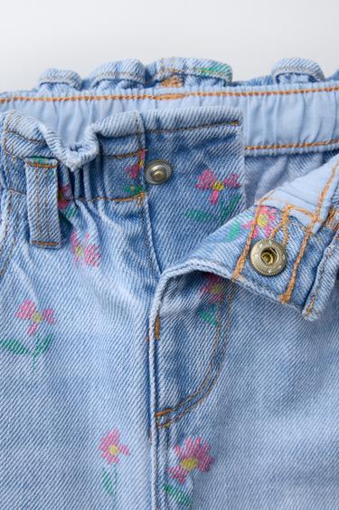 FLORAL PAPERBAG JEANS - Mid-blue by Zara - Image 2