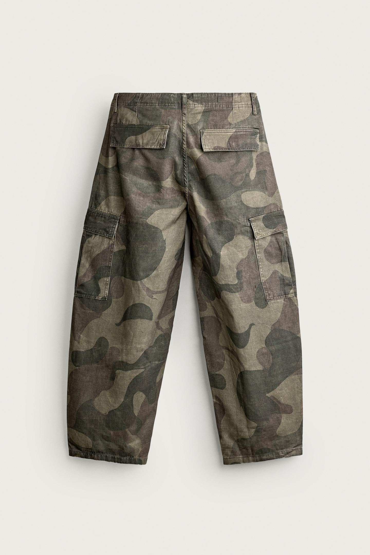 Мужские брюки Zara Printed Cargo Balloon Fit, цвет: Хаки — фото 7