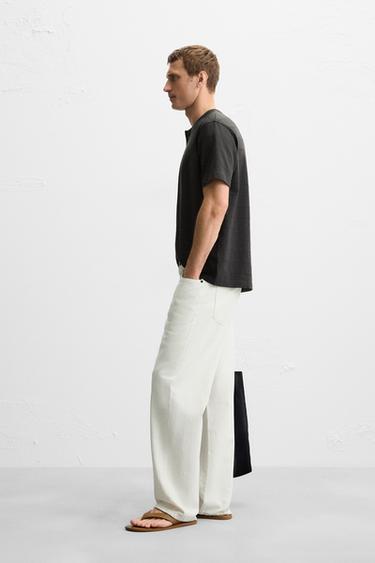 STRIPED BUTTON NECK T-SHIRT - Khaki by Zara - Image 3