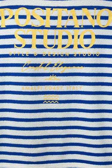 T-SHIRT RAYÉ ET INSCRIPTION - Bleu de Zara - Image 2