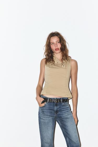 BUTTONED ELASTICATED TOP - Mid-camel by Zara - Image 1