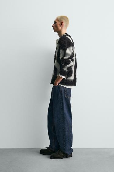 BRUSHED JACQUARD CARDIGAN - Black by Zara - Image 3