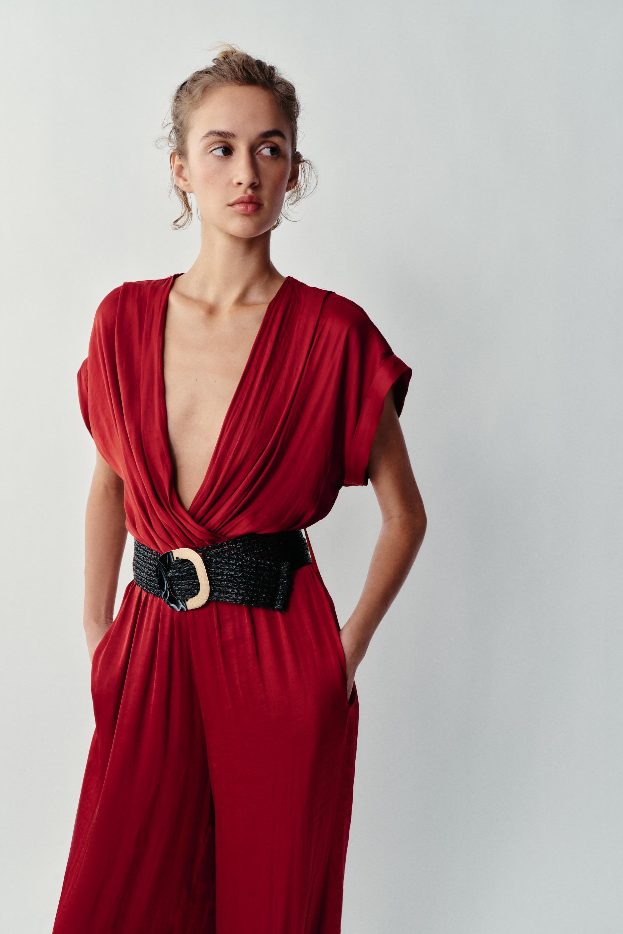 Zara SATIN BELTED JUMPSUIT — фото 2