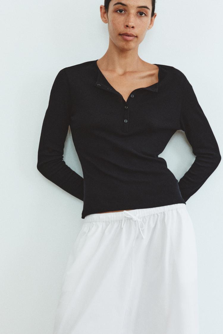 100% COTTON BUTTON-UP T-SHIRT