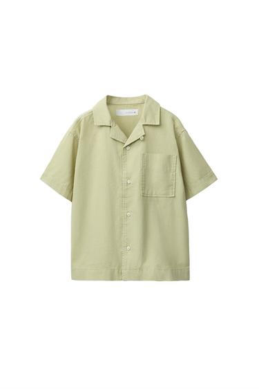 Camicia A Maniche Corte Bambino - Cotone Tinta Unita Con Tasche - Foto 6