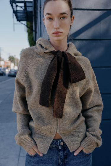 HOODIE CARDIGAN WITH BOW - Mink marl by Zara - Image 2