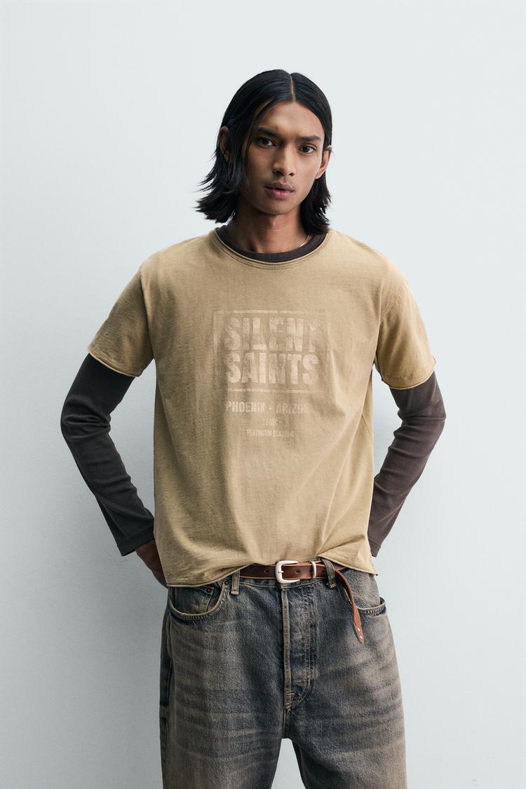 ZARA WASHED T-SHIRT WITH SLOGAN PRINT