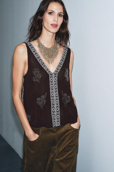 Zara EMBROIDERED TOP ZW COLLECTION LIMITED EDITION - Anthracite grey