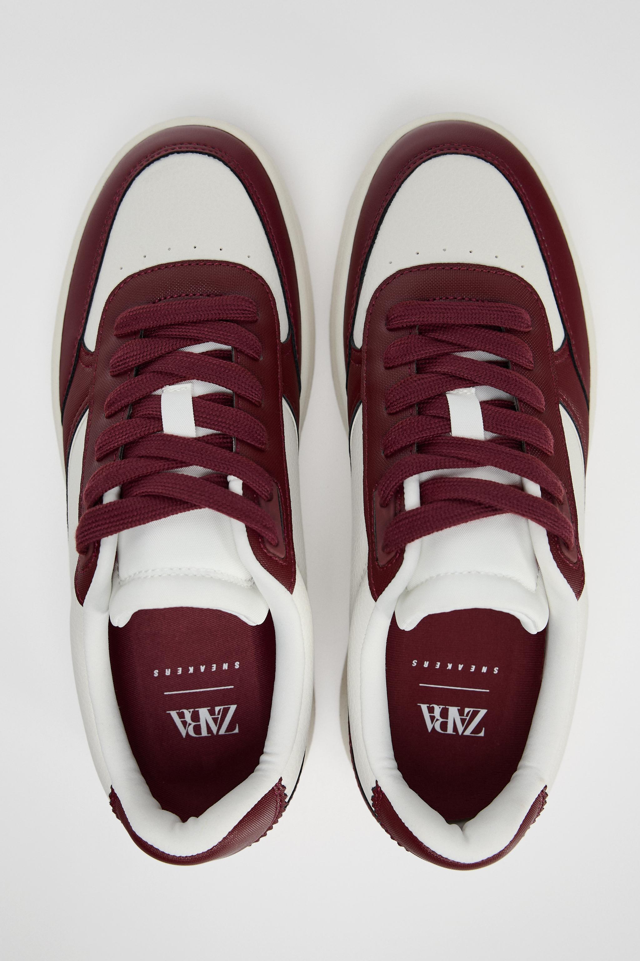 SNEAKERS IN A COMBINATION OF COLORS - Burgundy Red | ZARA