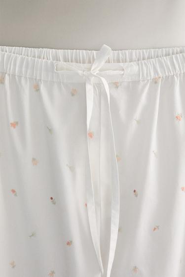 PANTALON BRODERIES LYS - Blanc de Zara - Image 2