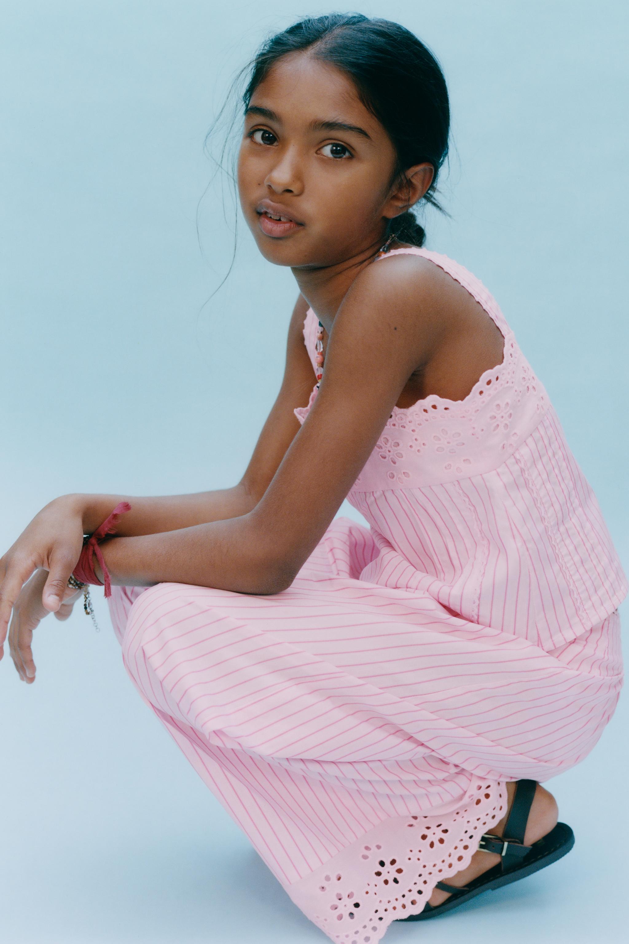 ストライプ柄シフリエンブロイダリーパンツ - ピンク | ZARA Japan / 日本