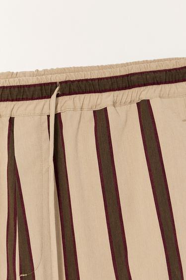 LIMITED EDITION STRIPED RELAXED FIT TROUSERS - Brown / Taupe by Zara - Image 6