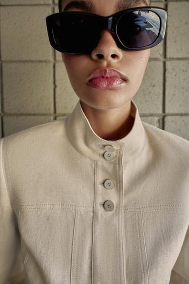 FITTED JACKET WITH LINEN AND SHOULDER PADS - Light beige by Zara - Image 4