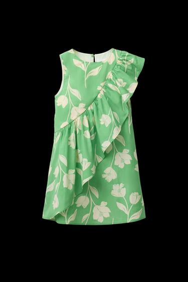 VESTIDO ESTAMPADO FLORES VOLANTES - Verde de Zara - Imagen 0
