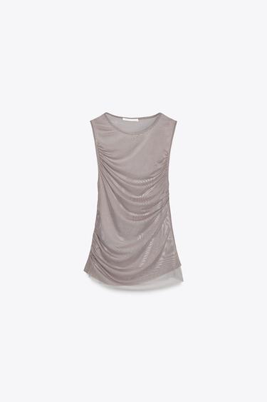T-SHIRT EFFET DOUBLE TULLE - Marron / Taupe de Zara - Image 2