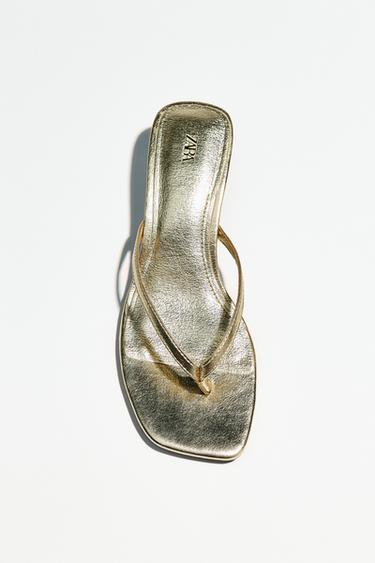 METALLIC KITTEN-HEEL SANDALS - Gold by Zara