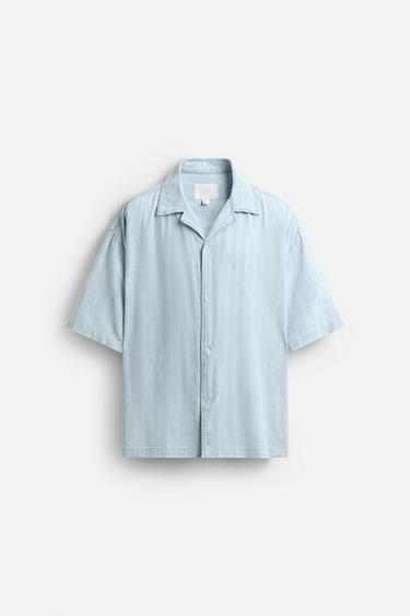 STRIPED JACQUARD WASHED SHIRT - Light blue by Zara