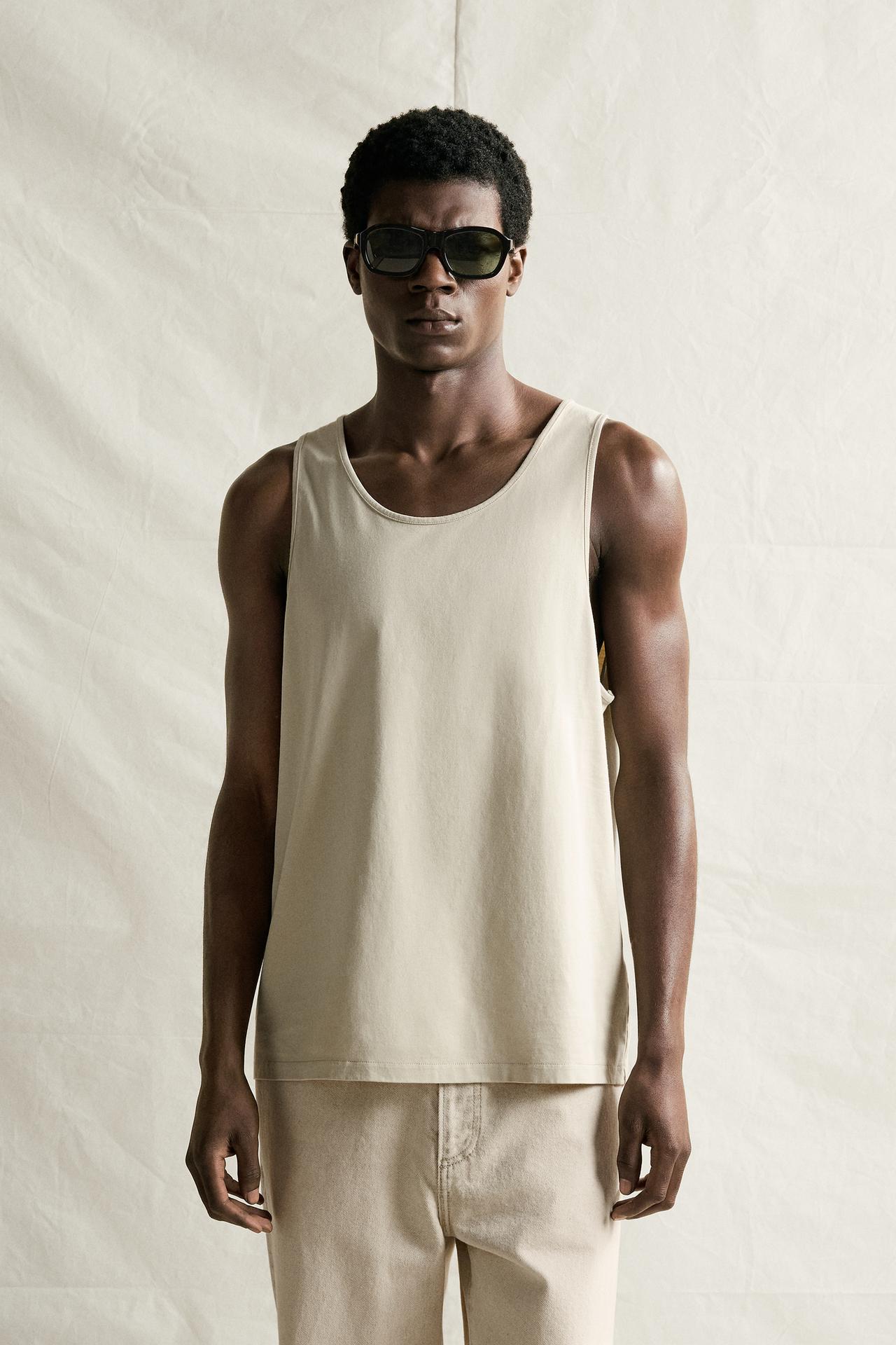 MEDIUM WEIGHT REGULAR FIT TANK TOP — Light beige