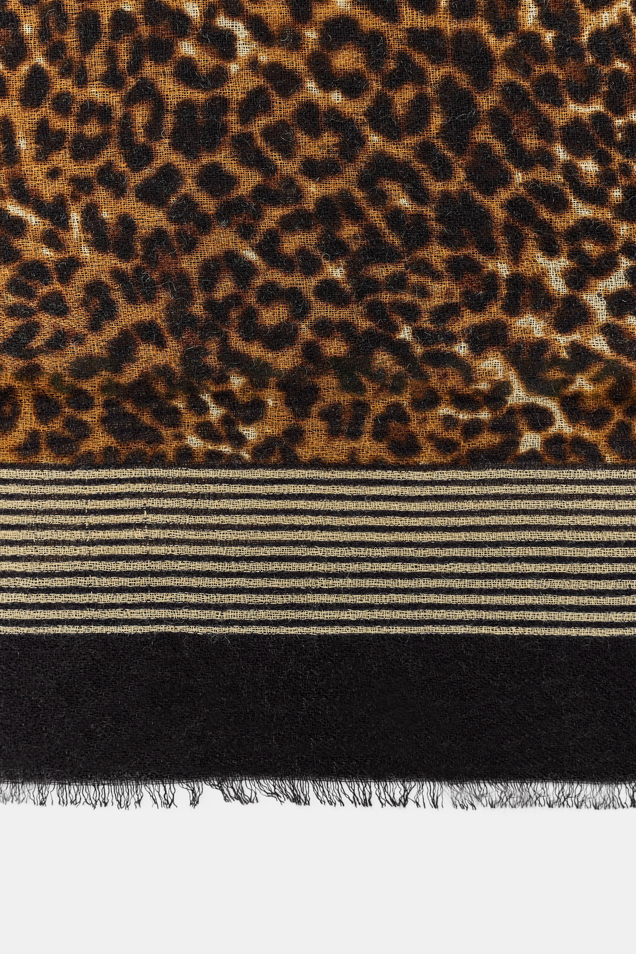 WOOL-BLEND ANIMAL-PRINT STRIPED SCARF