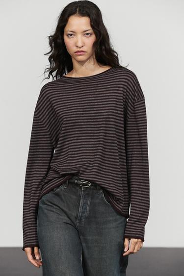 Striped knit sweater with mock turtleneck — Black gold 2