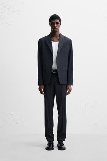 PANTALÓN TRAJE CUADROS - Marino de Zara