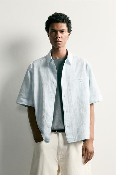 CHECK DENIM SHIRT - Sky blue by Zara