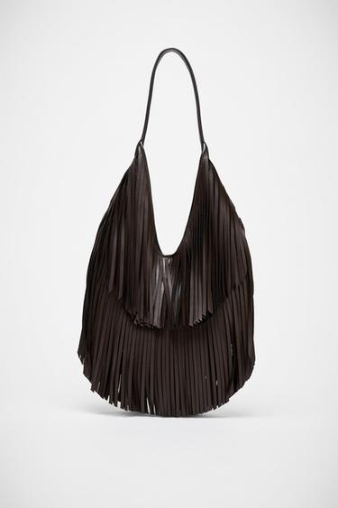 BOLSO SHOPPER FLECOS - Marrón de Zara