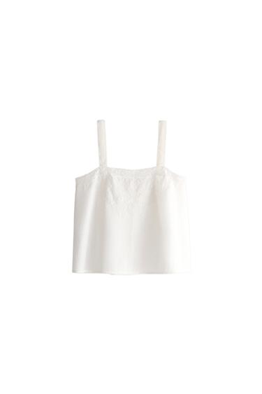COTTON TOP WITH EMBROIDERY - أبيض مكسور الخاص بـ Zara