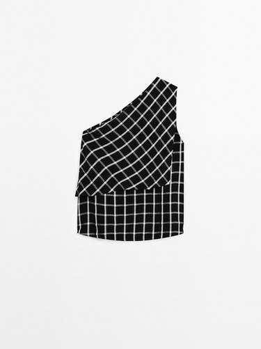 Zara Checked top with asymmetric neckline - Black