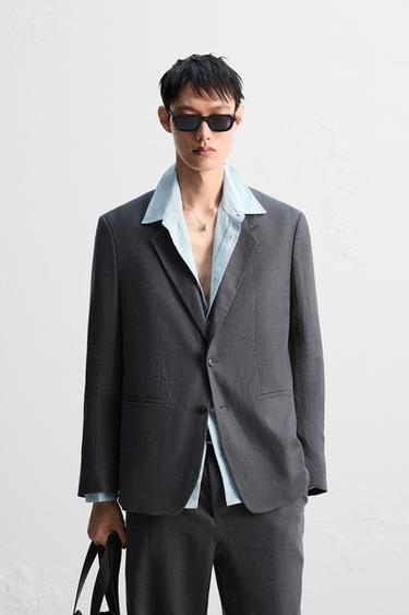 Zara 100% 亞麻西裝外套 - 深灰色
