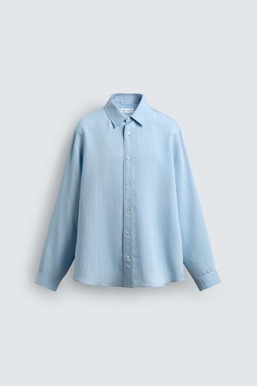 STRIPED FLOWING SHIRT - Light blue by Zara
