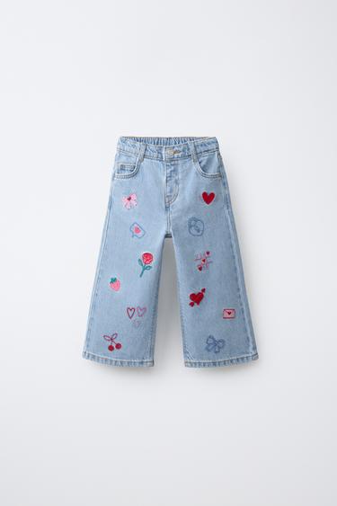 JEANS WIDE LEG BORDADOS - Azul de Zara