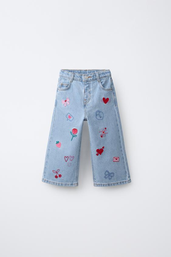 JEANS WIDE LEG BORDADOS - Azul de Zara - Imagen 0