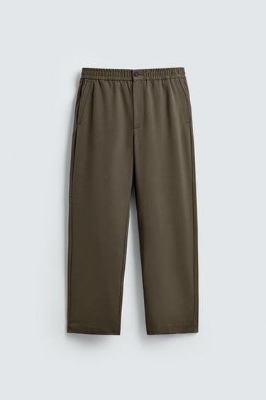 Zara REGULAR FIT JOGGER WAIST PANTS - Olive green