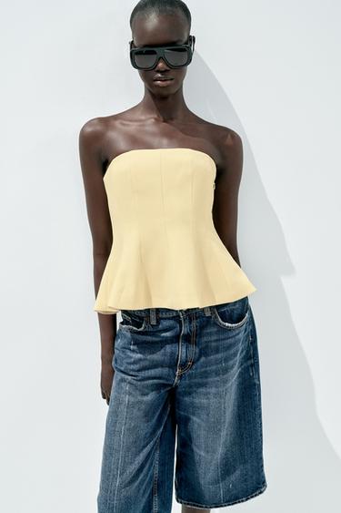 PEPLUM BANDEAU TOP - Yellow by Zara