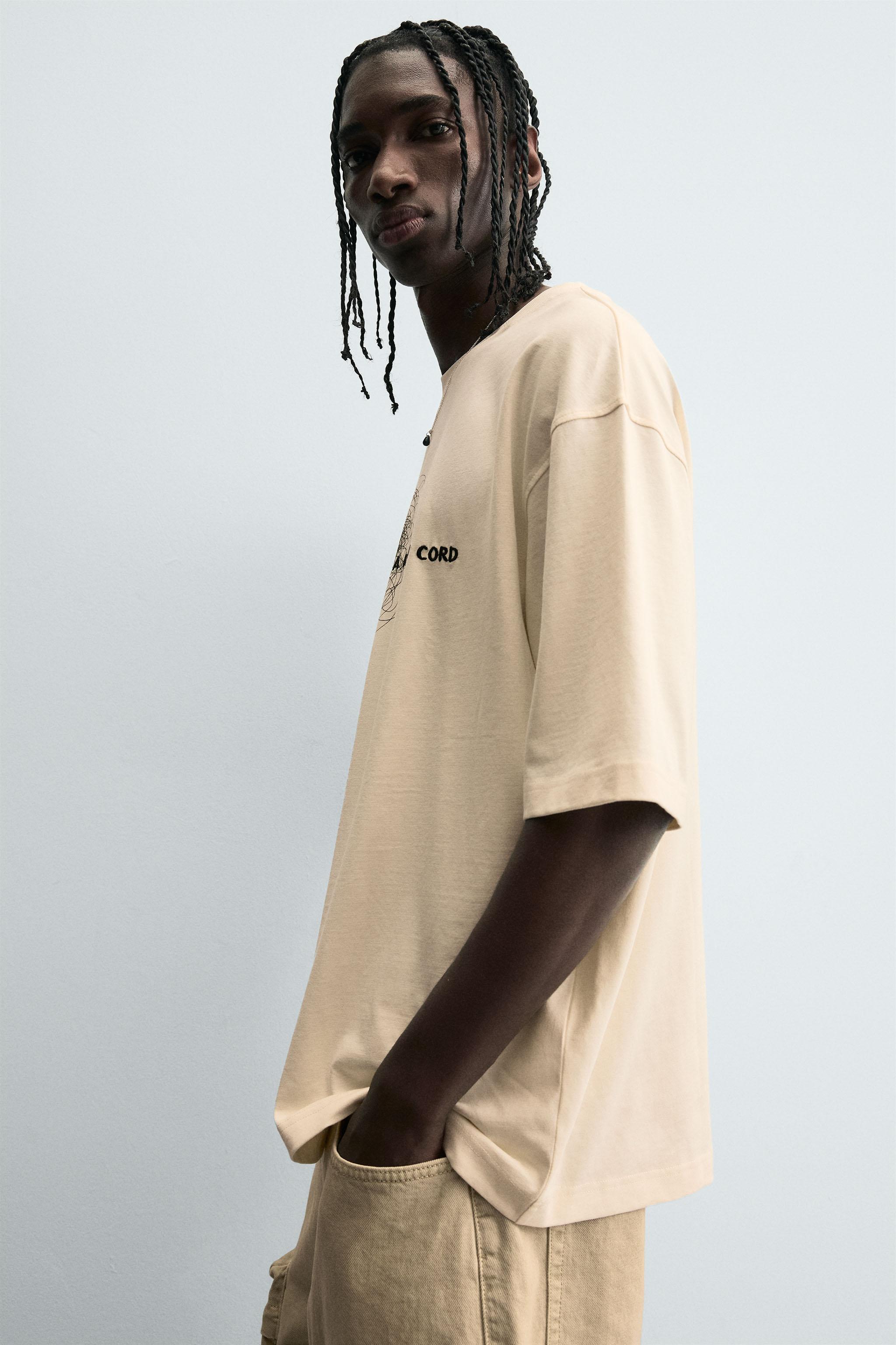 CAMISETA RELAXED FIT COM MENSAGEM COMBINADA - Branco-marfim | ZARA