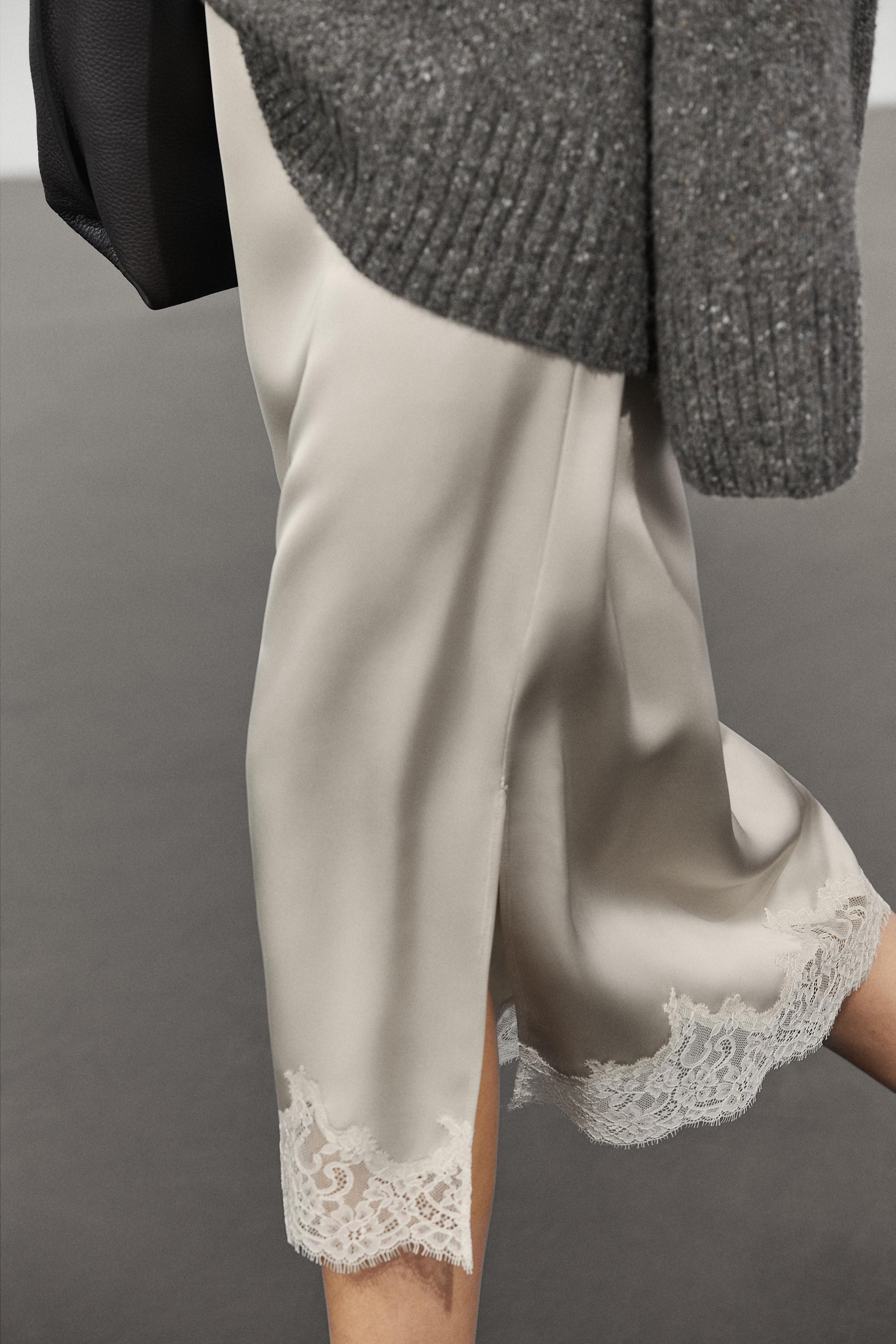 Satin lace midi skirt