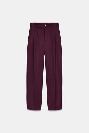 PAPER BAG TROUSERS WITH DARTS - Burgundy by Zara - Image 5