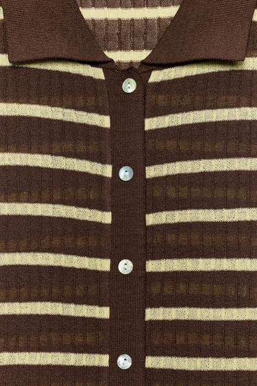 STRIPED POLO COLLAR TOP - Brown by Zara - Image 5