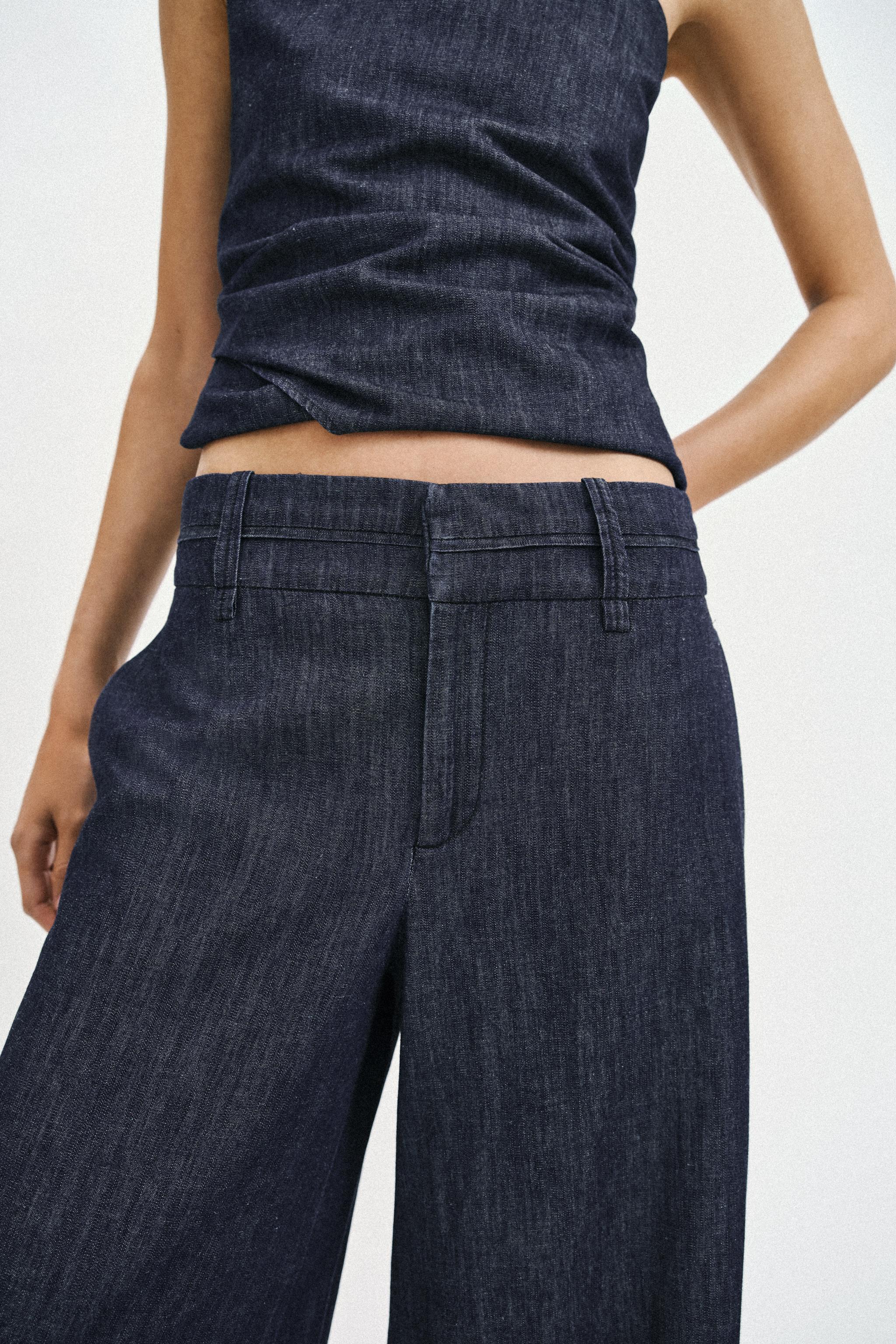 WIDE-LEG LINEN BLEND PANTS