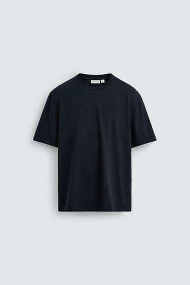 SLIM FIT MEDIUM WEIGHT T-SHIRT - Navy blue by Zara