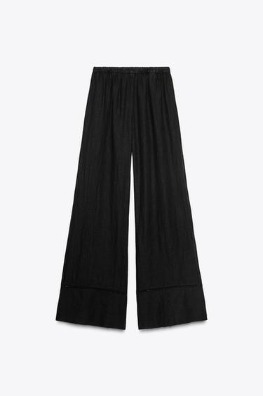 ZW COLLECTION 100% LINEN PALAZZO TROUSERS - Black by Zara - Image 3
