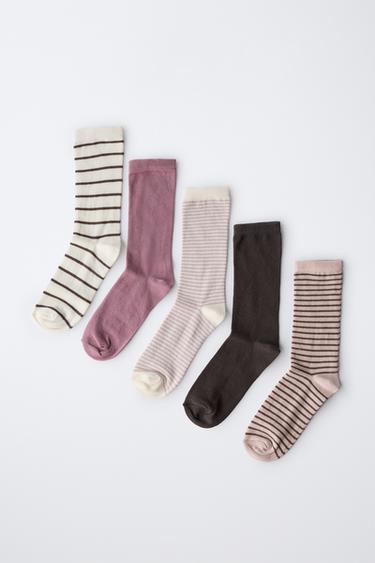 Zara FIVE-PACK OF STRIPED KNEE SOCKS - Pink