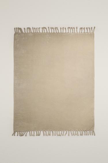 FRINGED FLEECE BLANKET - Beige by Zara - Image 0