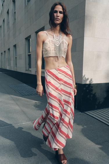 GESTREEPTE ASYMMETRISCHE ROK ZW COLLECTION - Rood / Wit van Zara