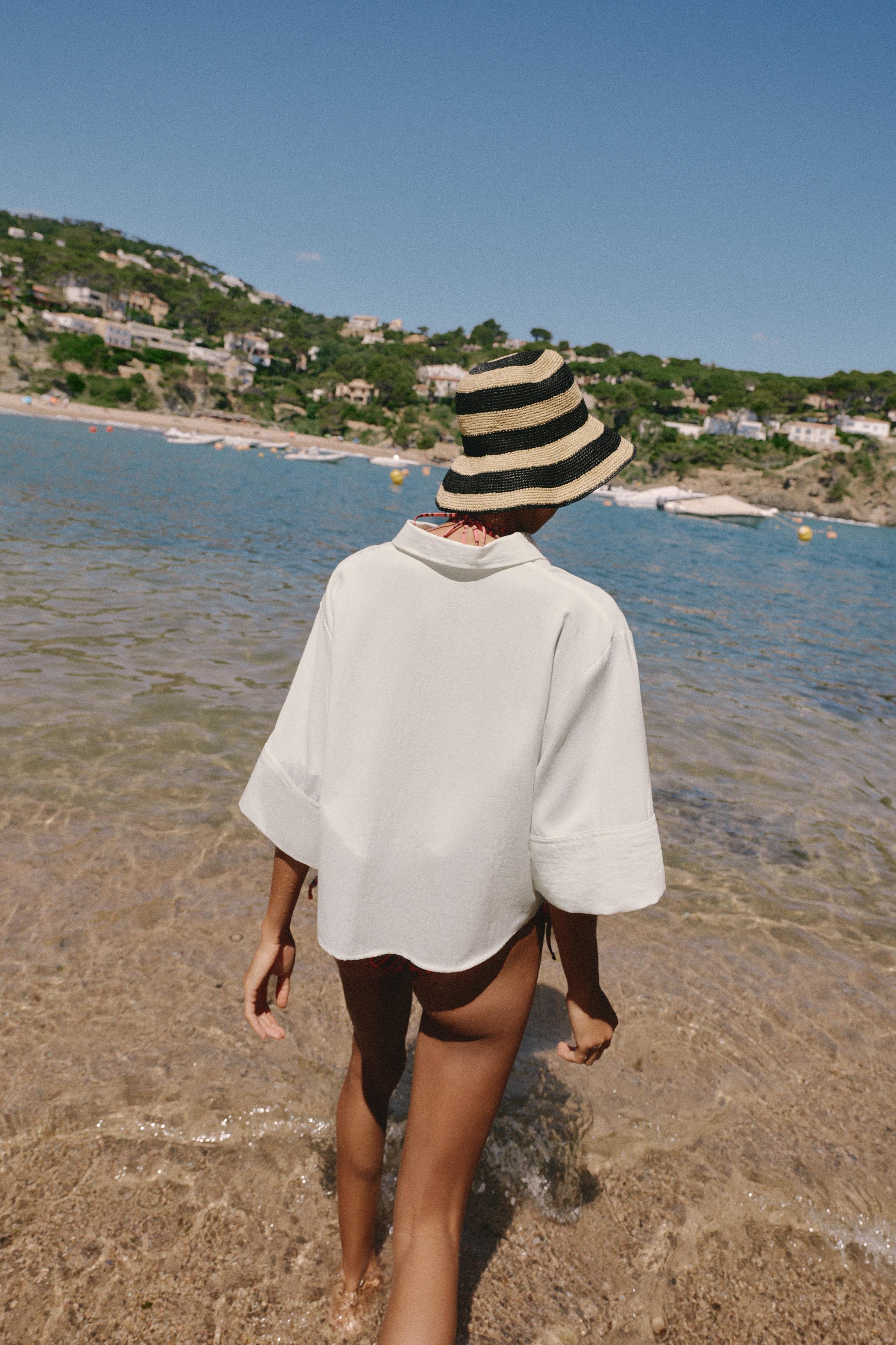 100% RAFFIA STRIPED HAT — Black / White