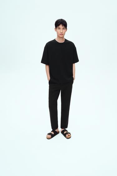 Zara 舒適版紋理長褲 - 黑色
